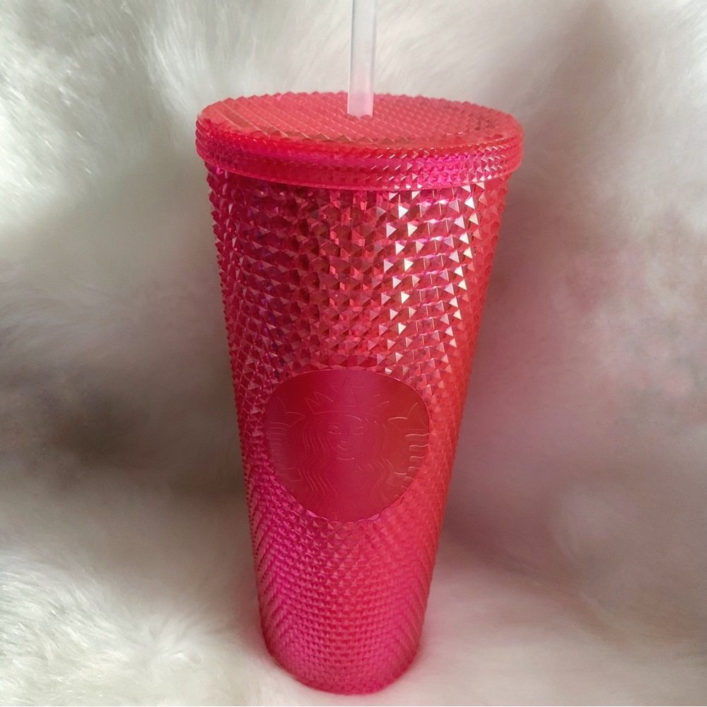 24oz STUDDED Viral Tumbler Hot Pink Sparkling Double Wall Cup Starbucks Venti